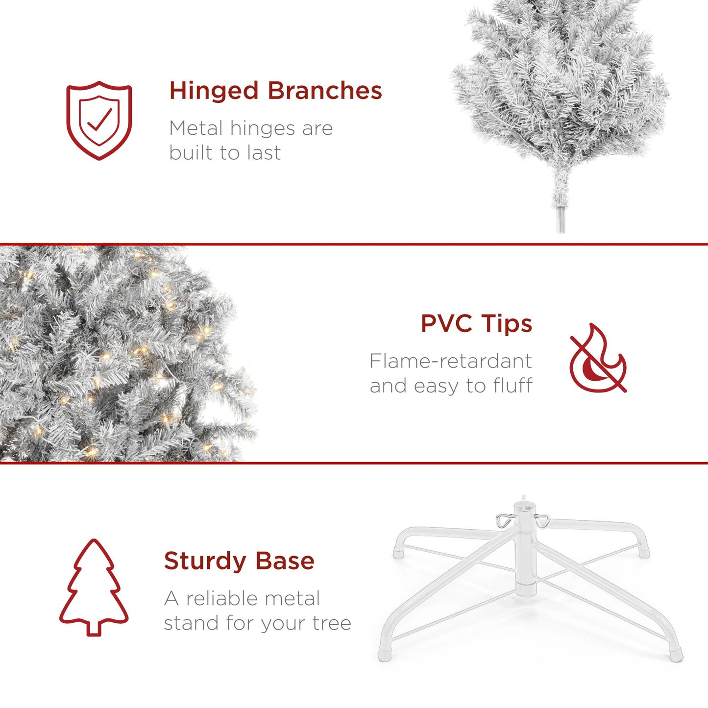 Pre-Lit Artificial White Spruce Christmas Tree w/Easy Assembly