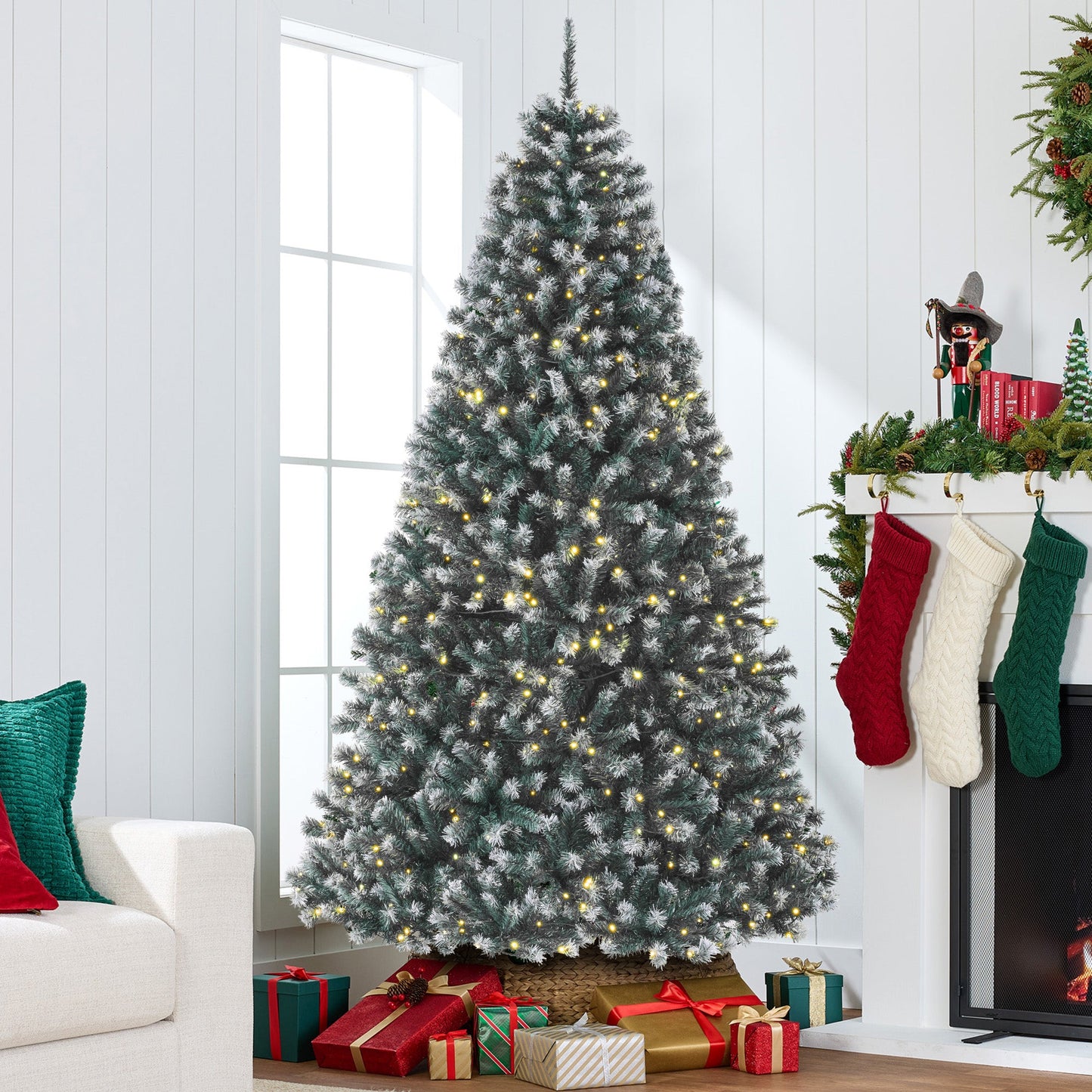 Pre-Lit Frosted Artificial Blue Spruce Christmas Tree w/Easy Assembly