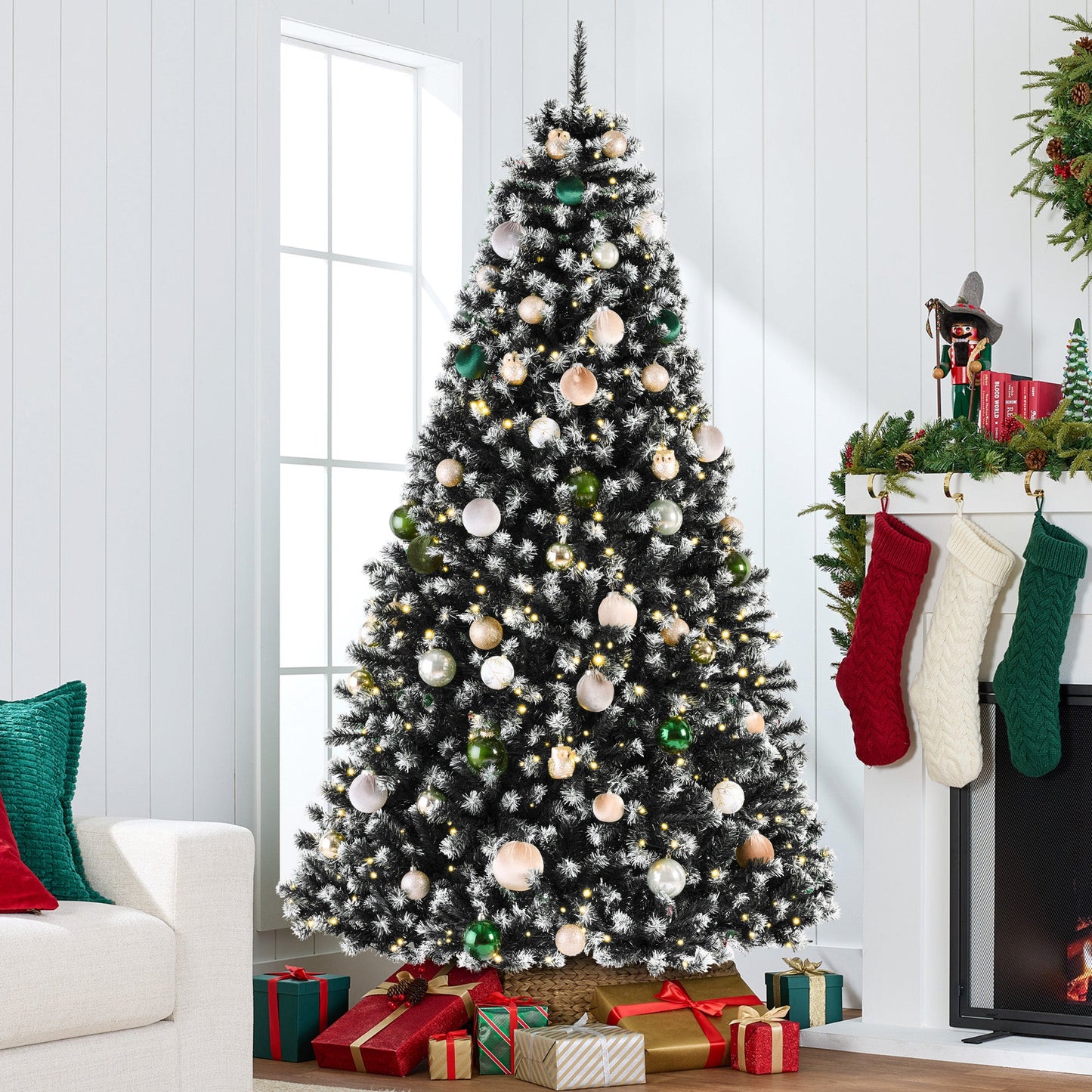 Pre-Lit Frosted Artificial Black Spruce Christmas Tree w/Easy Assembly