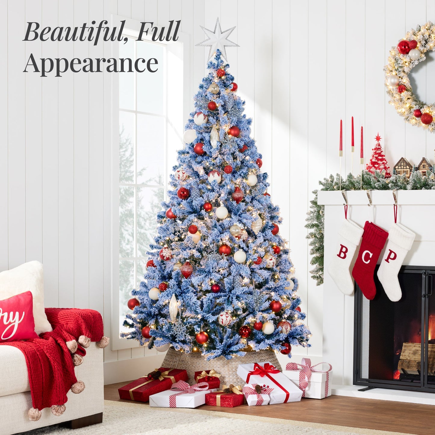 Pre-lit Christmas Tree Snow Flocked Holiday Decor w/Twinkle Lights