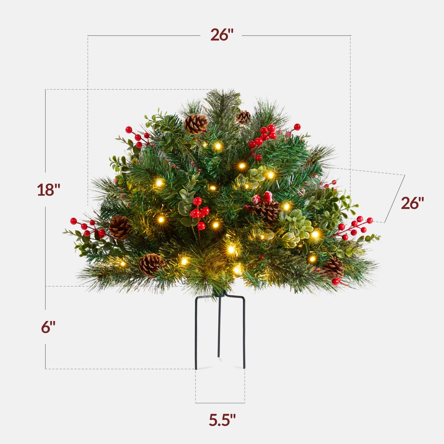 Pre-Lit Christmas Urn Filler White & Multi LED Lights 26\" Diameter