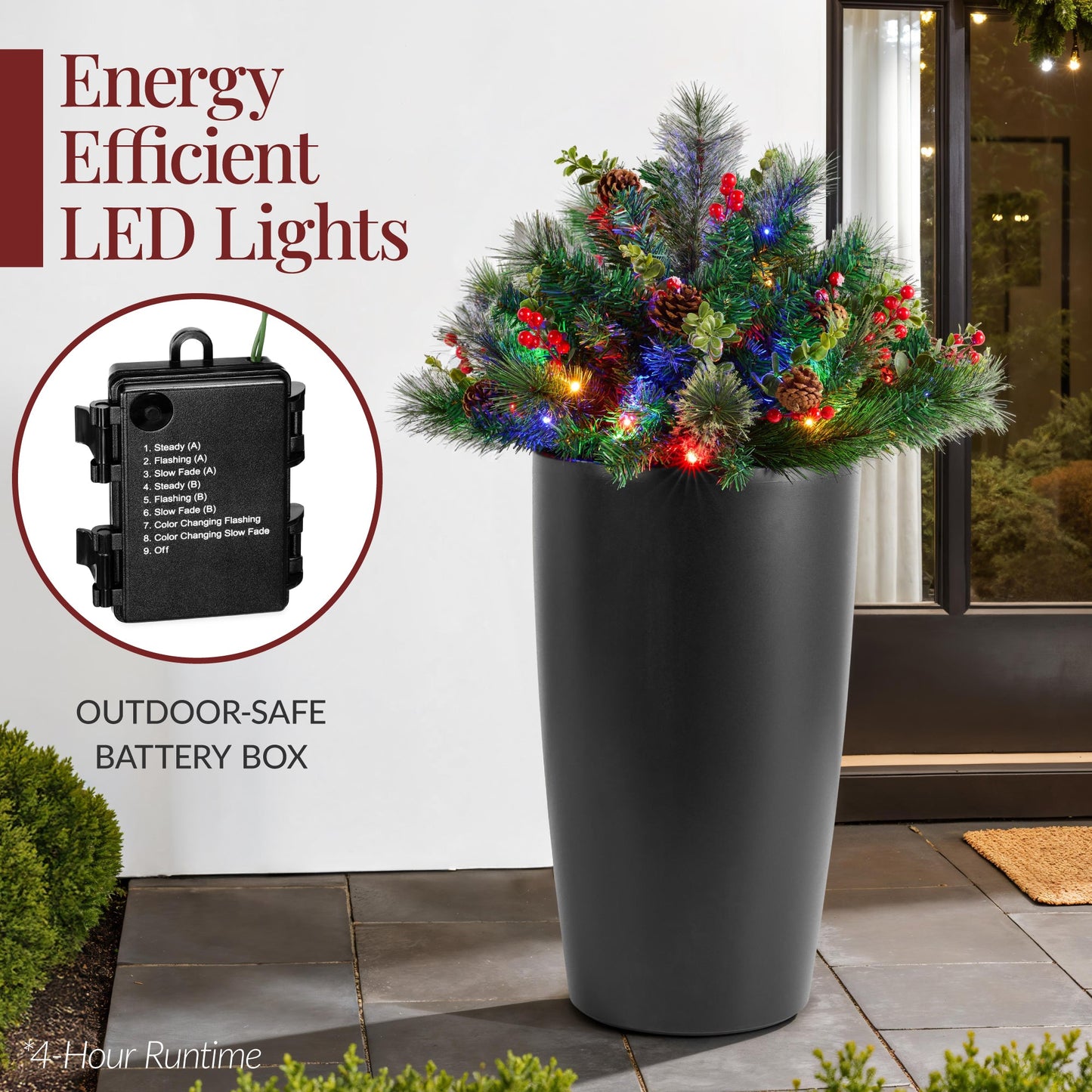Pre-Lit Christmas Urn Filler White & Multi LED Lights 26\" Diameter