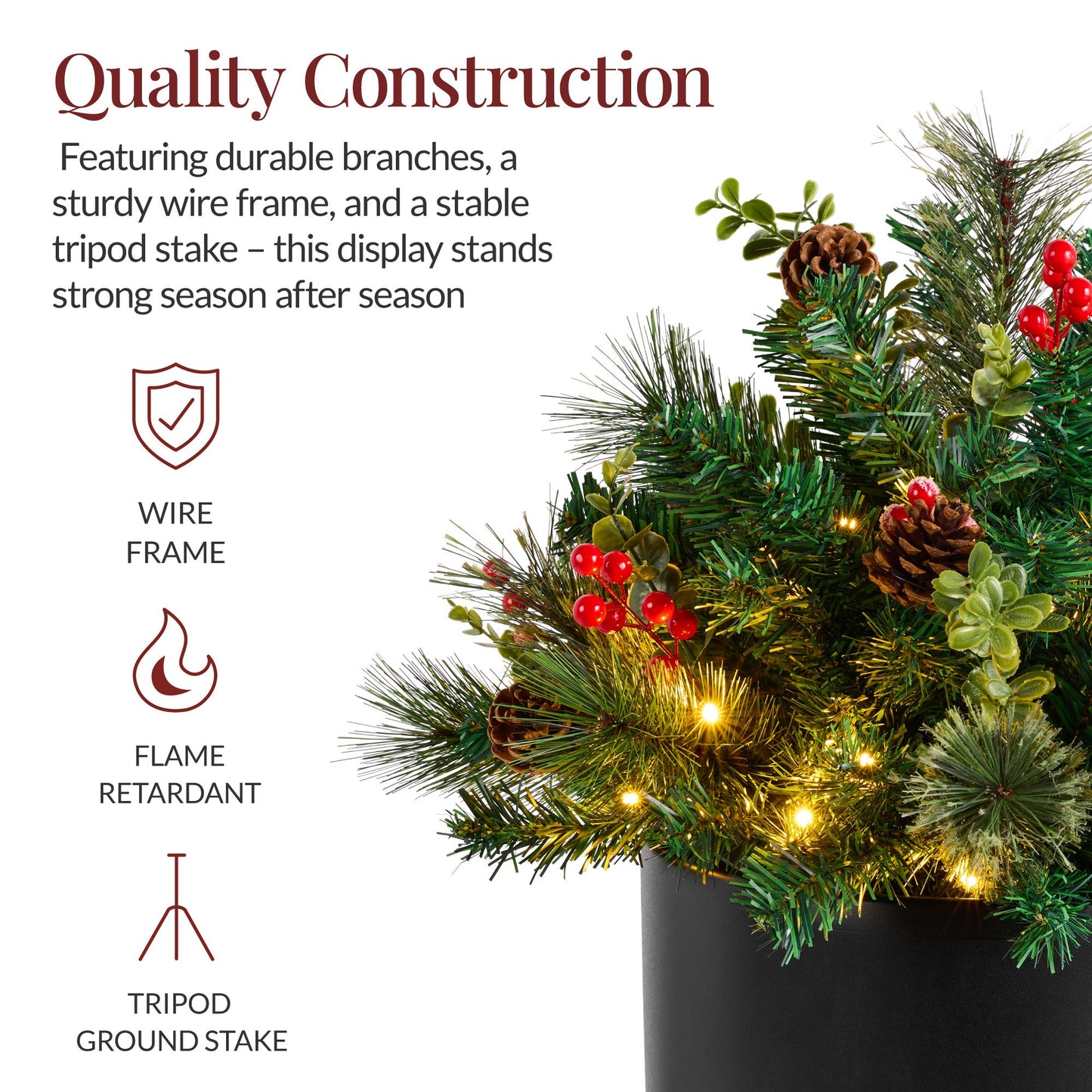 Pre-Lit Christmas Urn Filler White & Multi LED Lights 26\" Diameter