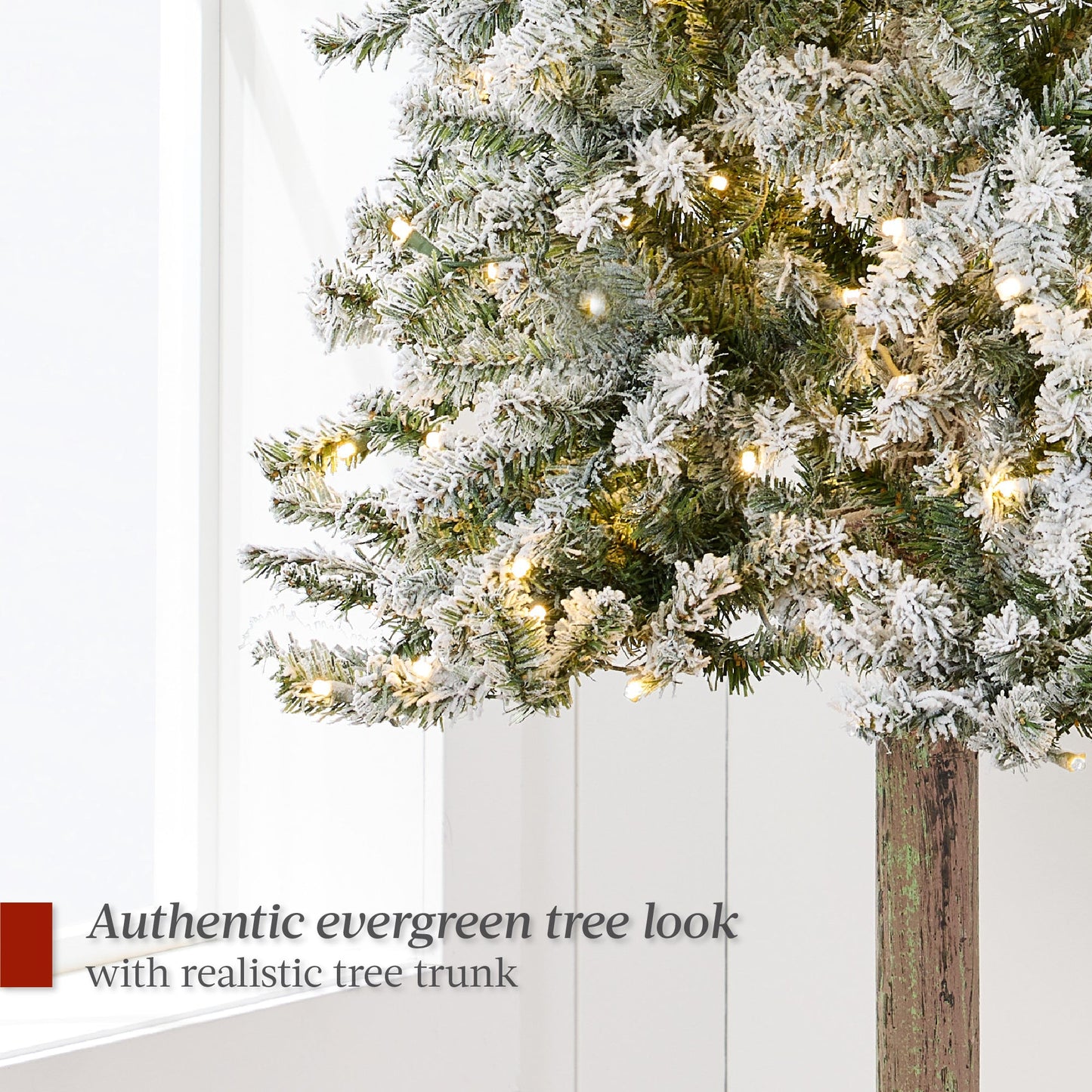 Pre-Lit Flocked Alpine Slim Pencil Christmas Tree w/ LED Lights Stand