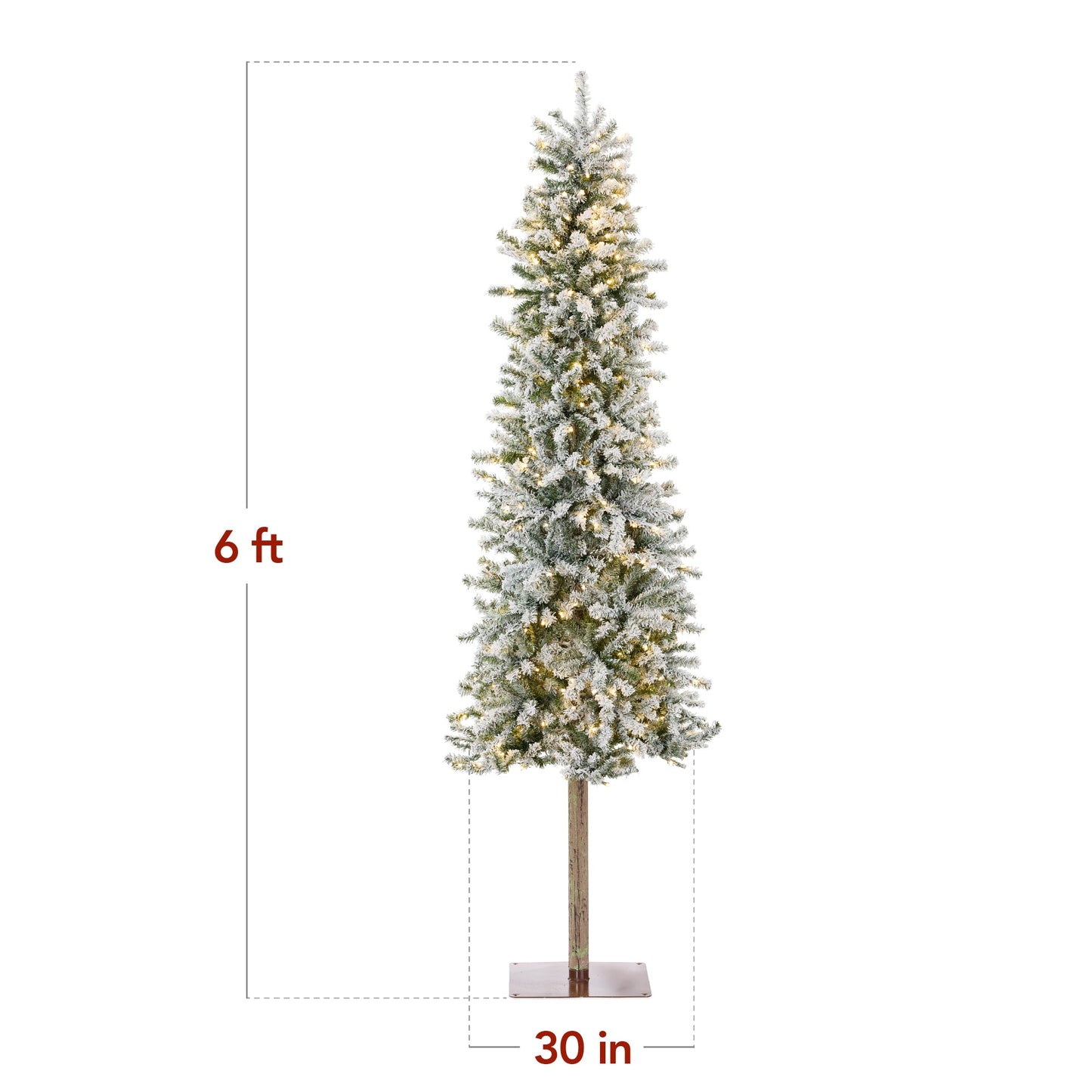 Pre-Lit Flocked Alpine Slim Pencil Christmas Tree w/ LED Lights Stand