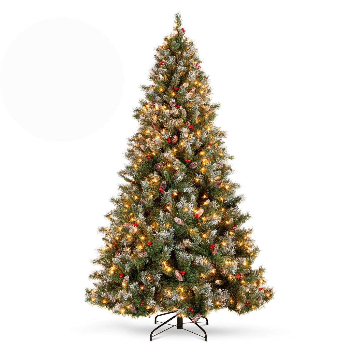 Pre-Lit Christmas Pine Tree w/ Pine Cones Flocked Branch Tips Berries