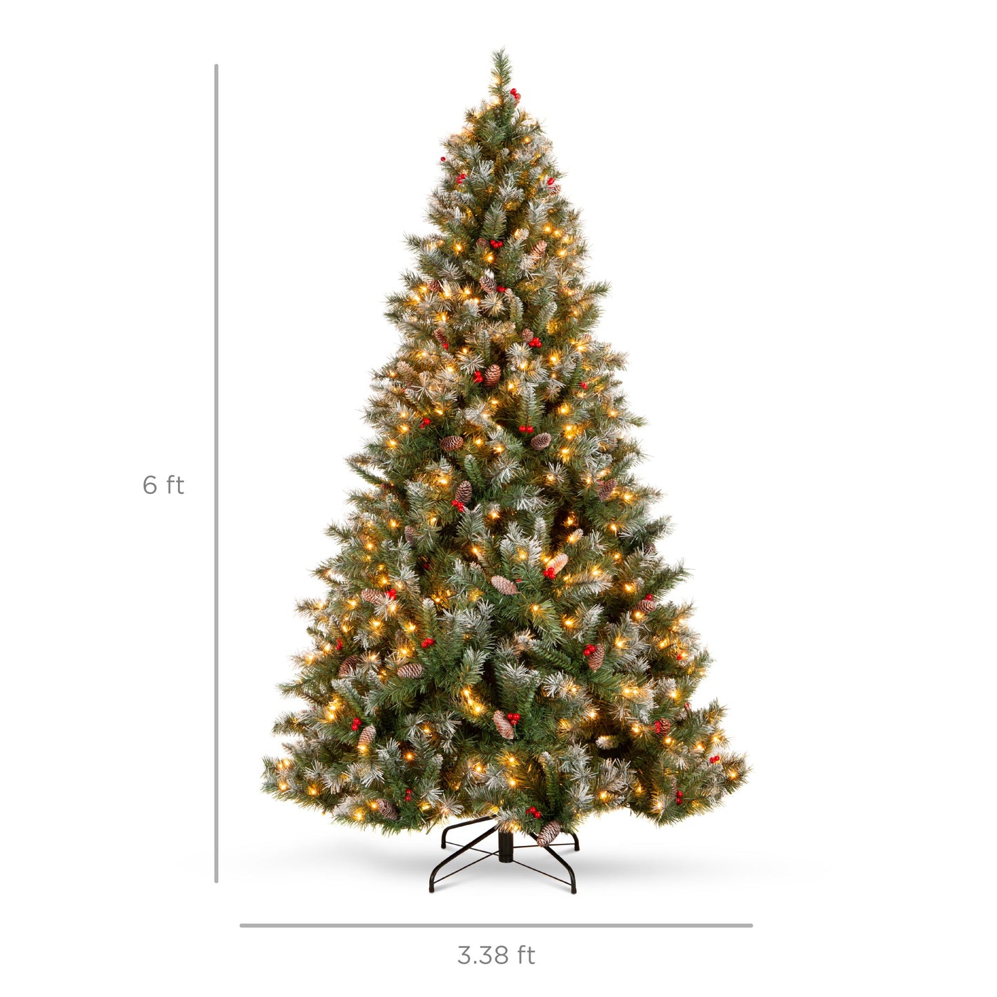 Pre-Lit Christmas Pine Tree w/ Pine Cones Flocked Branch Tips Berries