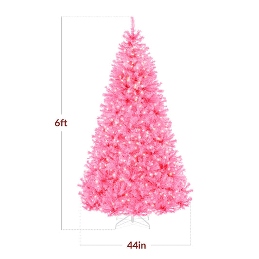 Pre-Lit Artificial Pink Christmas Tree w/ Incandescent Lights Metal Stand