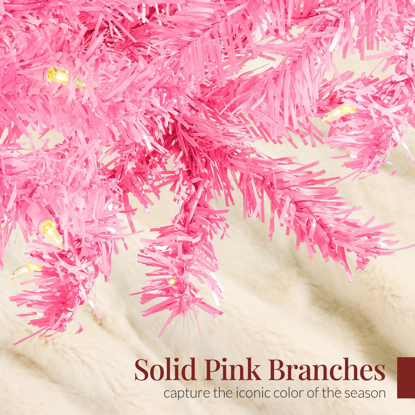 Pre-Lit Artificial Pink Christmas Tree w/ Incandescent Lights Metal Stand