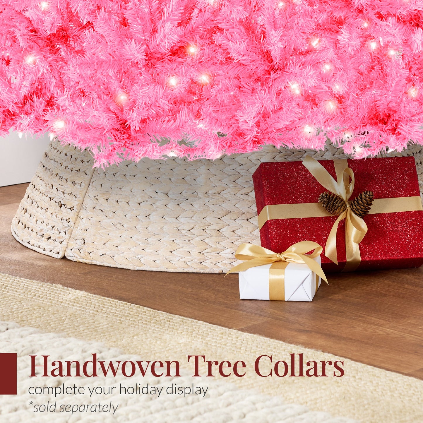 Pre-Lit Artificial Pink Christmas Tree w/ Incandescent Lights Metal Stand