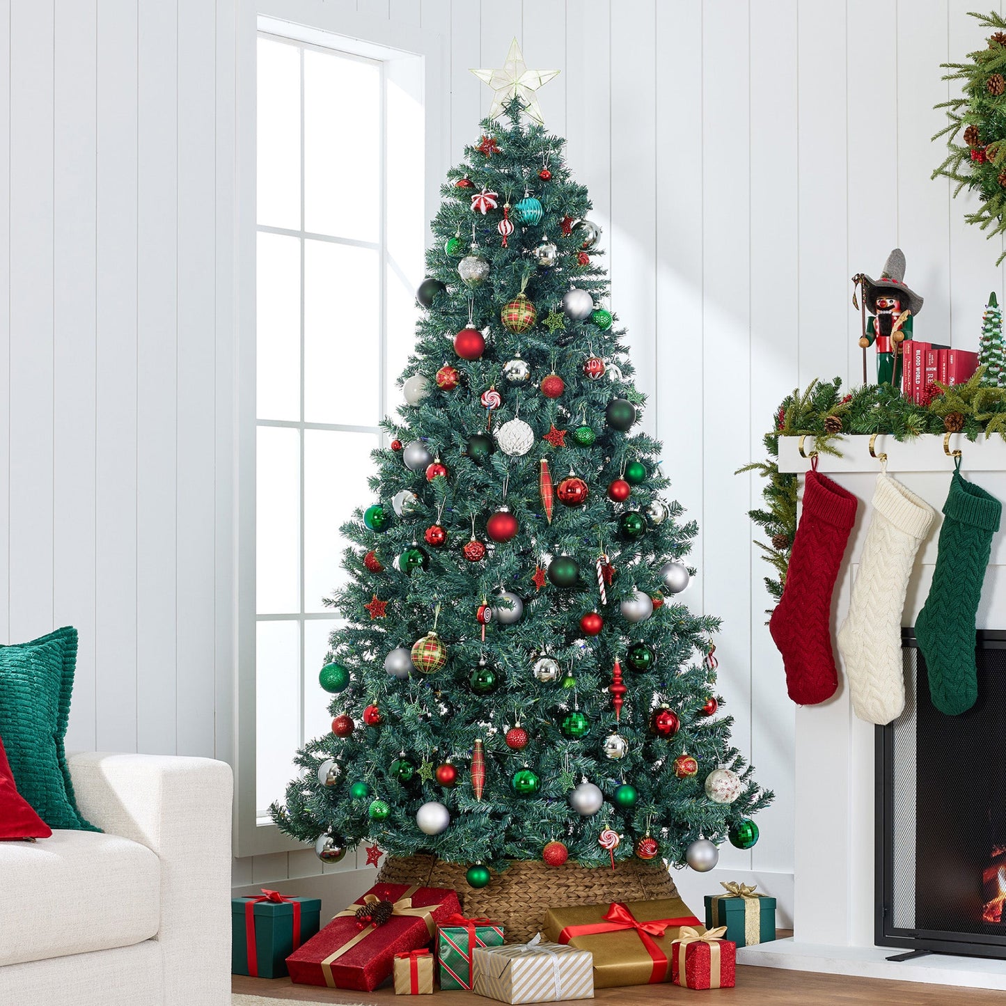 Pre-Lit Blue Spruce Christmas Tree w/ Foldable Base Incandescent Lights