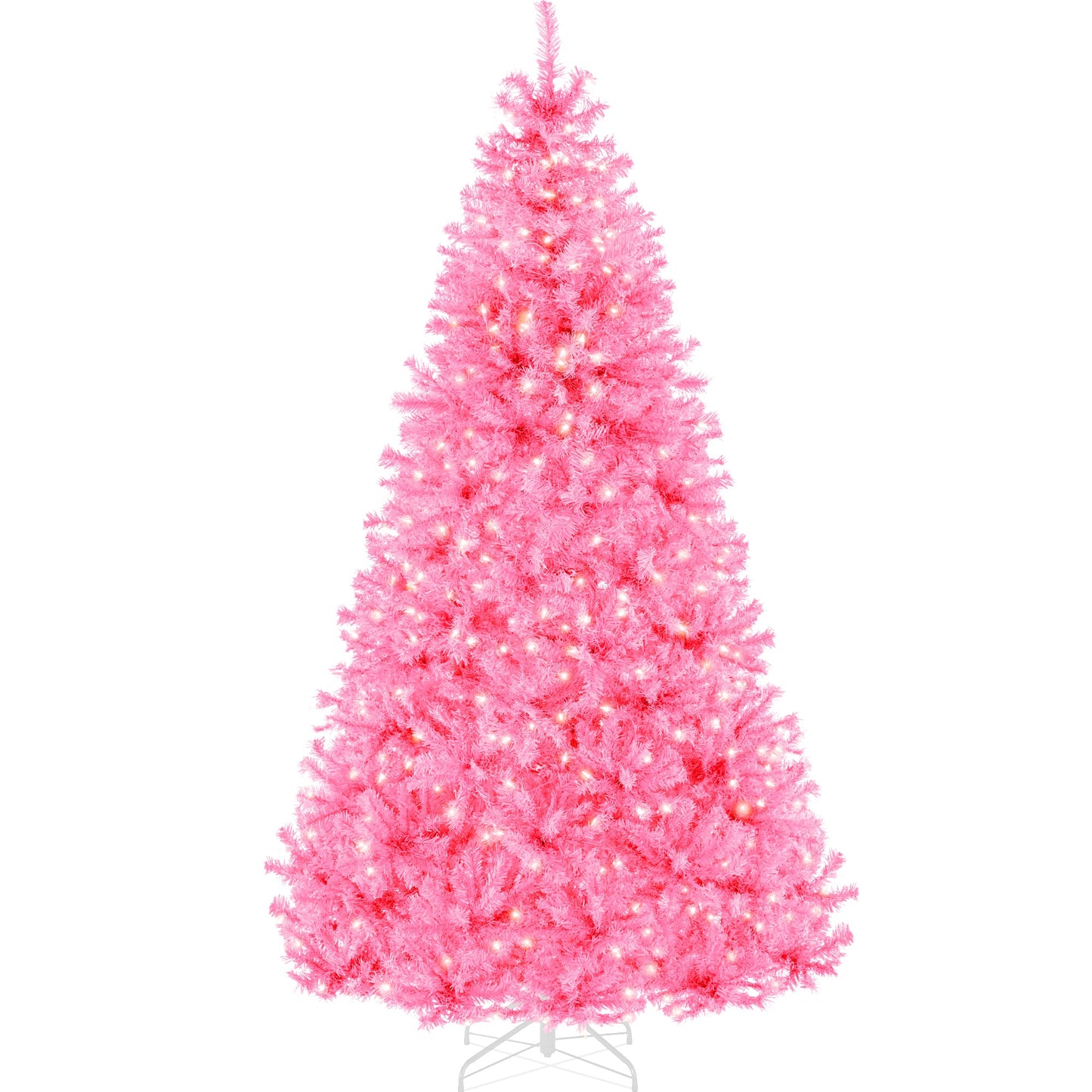 Pre-Lit Artificial Pink Christmas Tree w/ Incandescent Lights Metal Stand